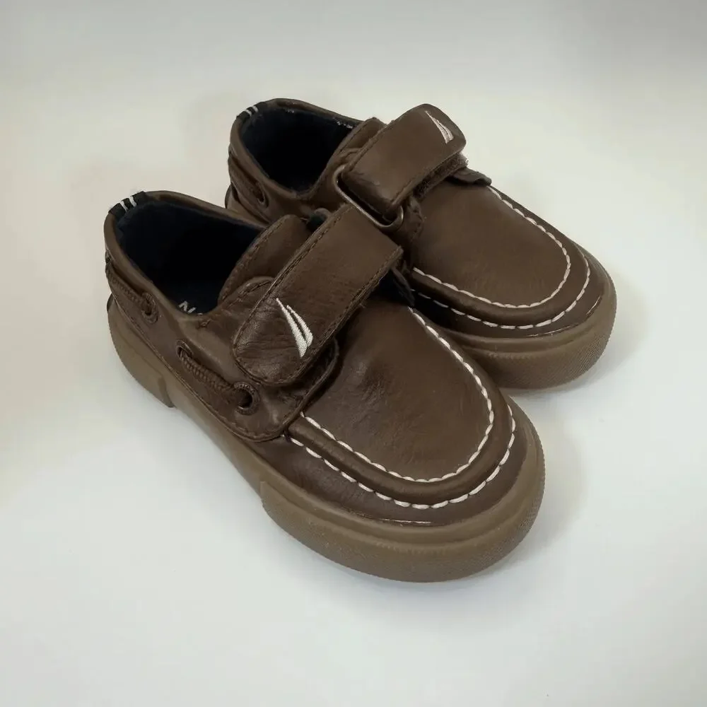 Nautica Toddler Boys Boat Shoes Size 5 Brown Casual Walking Loafers Strap